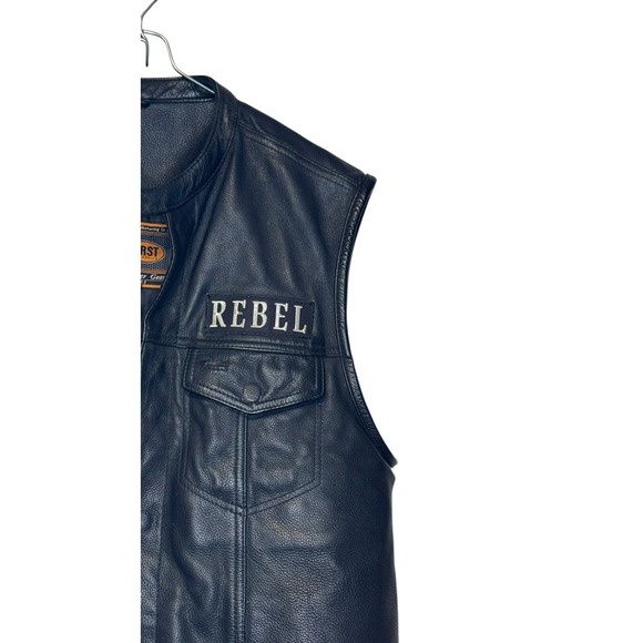 First Classics Mens Vest Vintage‎ Genuine Leather Motorcycle Logo Black Large - Picture 2 of 10